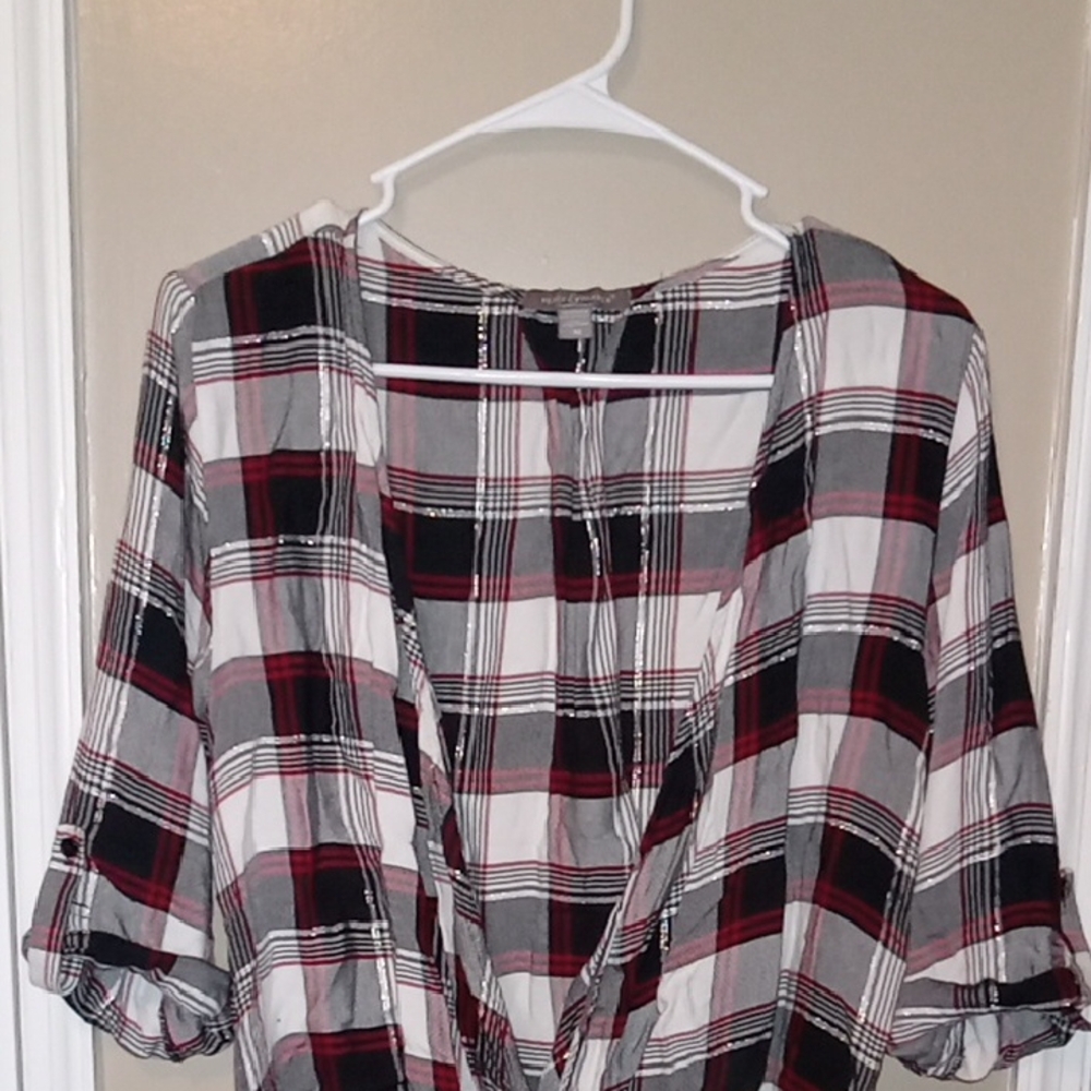 Plaid Wrap Top - Red, Black, and White